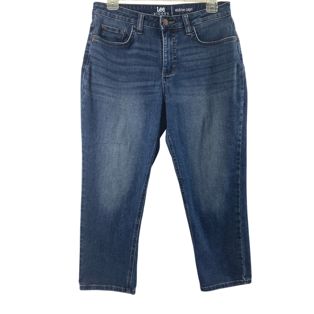 Lee Riders Capri Jeans Womens Size 8M Medium Wash Denim Stretch Mid‎ Rise